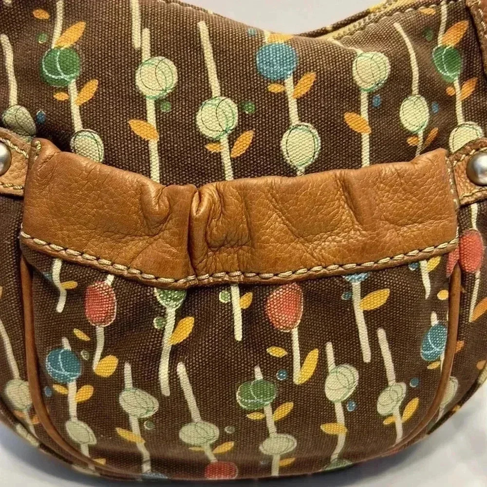Vintage Fossil original brand‎ the sak purse pocketbook brown leather w/flowers - Picture 2 of 8